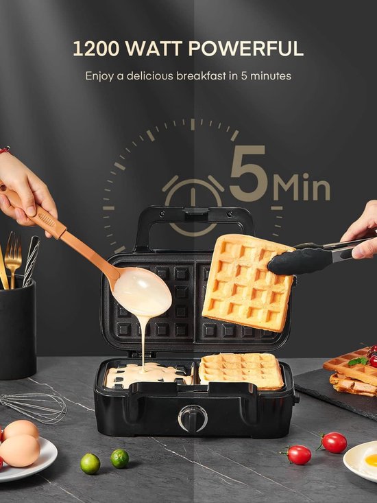 SUPERFLEX 3-in-1 wafelijzer, rond, multifunctionele snackmachine met 3 verwisselbare bakplaten voor wafels, donut, omelet, antiaanbaklaag, 600 W