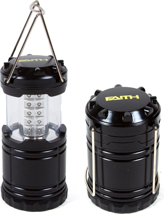 Faith Bivvy Lantern - Campinglamp - Lantaarn 30 Led - Zwart - Robuust - Lightgewicht - Noodlamp