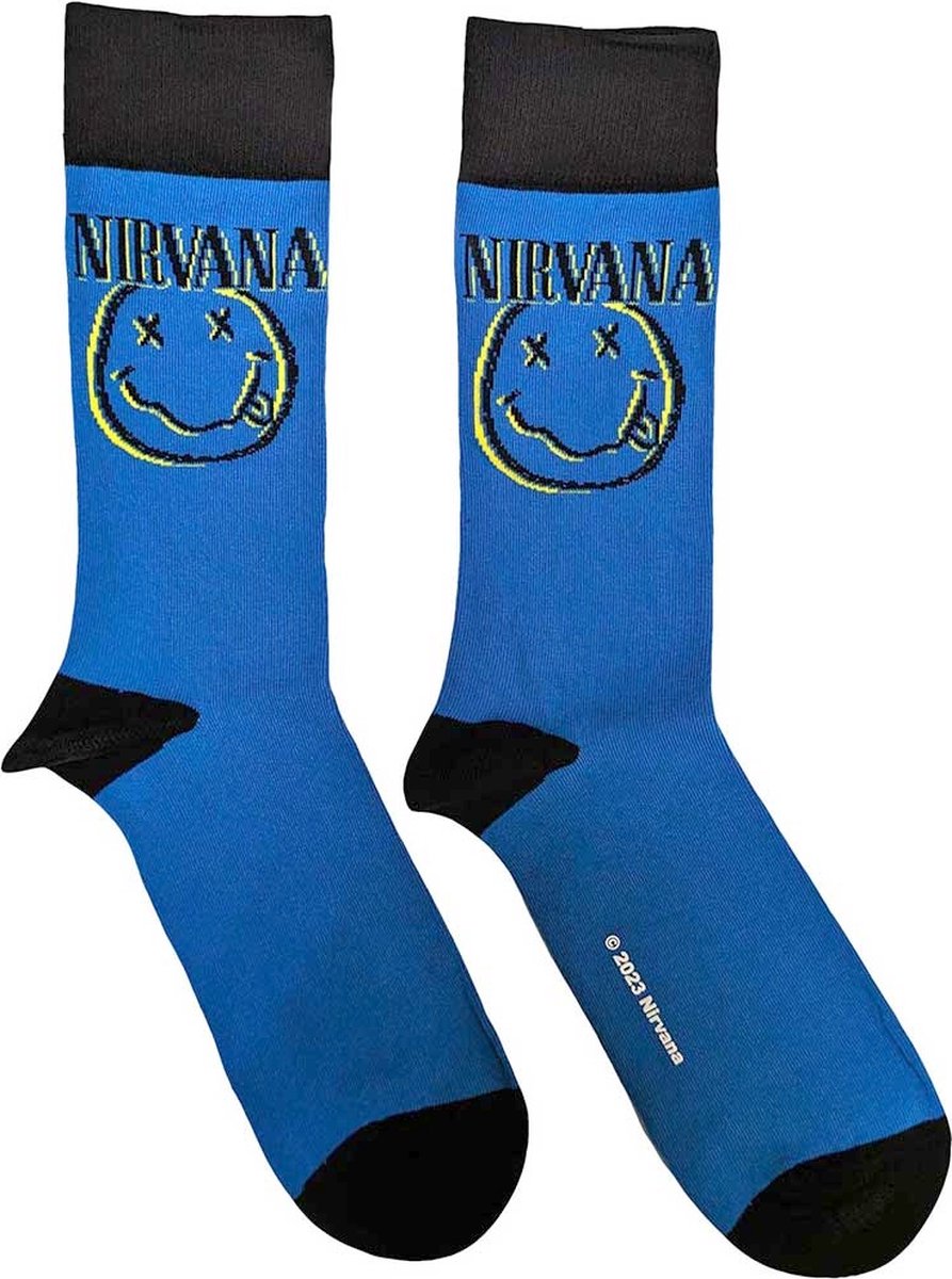 Nirvana - Inverse Happy Face Sokken - Blauw