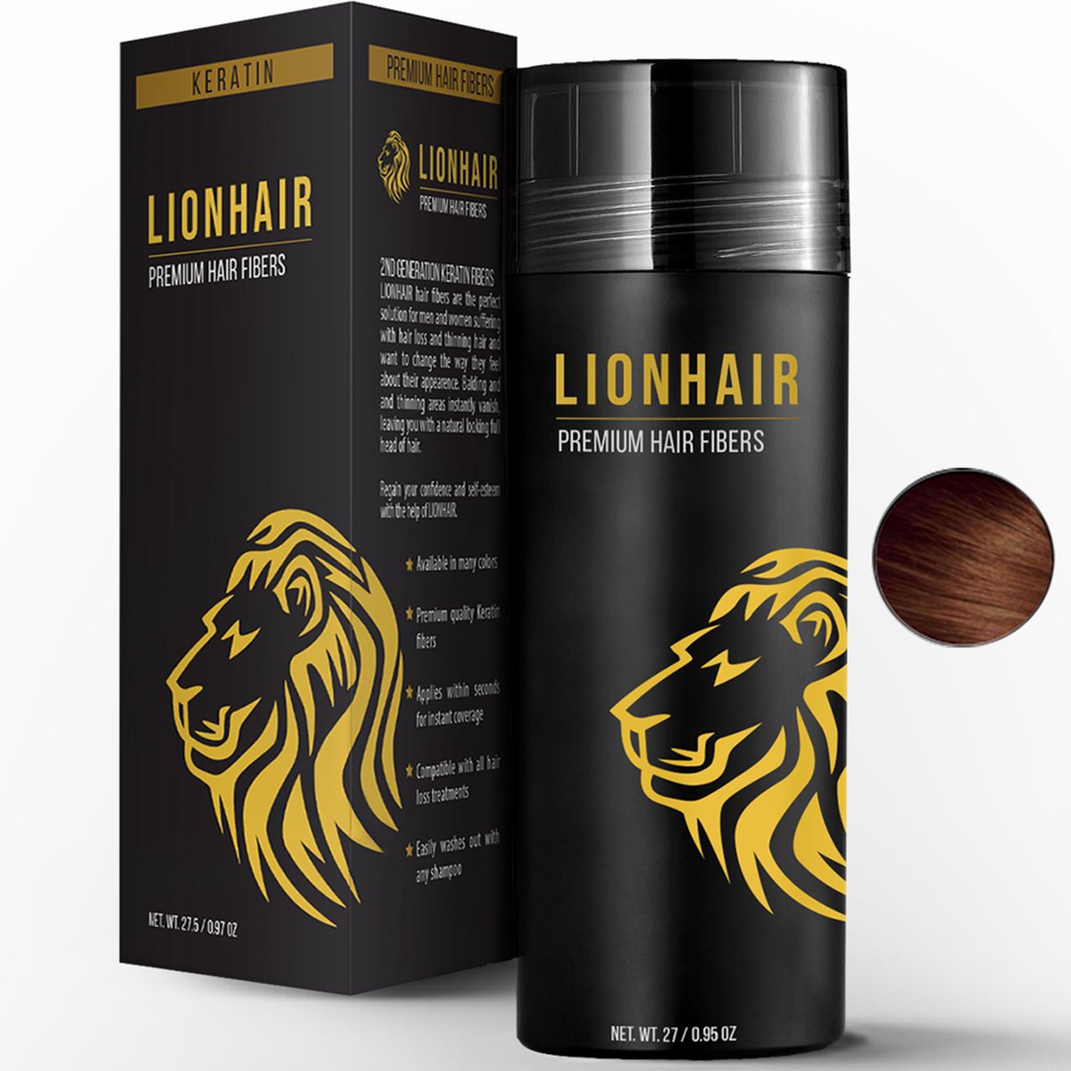 Lionhair Premium Haarpoeder / Volume poeder Voor Kale Plekken - Verbergt Haaruitval In Seconden Voor Mannen & Vrouwen - 27gr - MEDIUM BRUIN