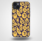 Smartphonica Telefoonhoesje voor iPhone 14 Plus met smiley opdruk - TPU backcover case emoji design - Paars Geel / Back Cover geschikt voor Apple iPhone 14 Plus