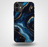 Smartphonica Telefoonhoesje voor iPhone 11 met marmer opdruk - TPU backcover case marble design - Goud Blauw / Back Cover geschikt voor Apple iPhone 11