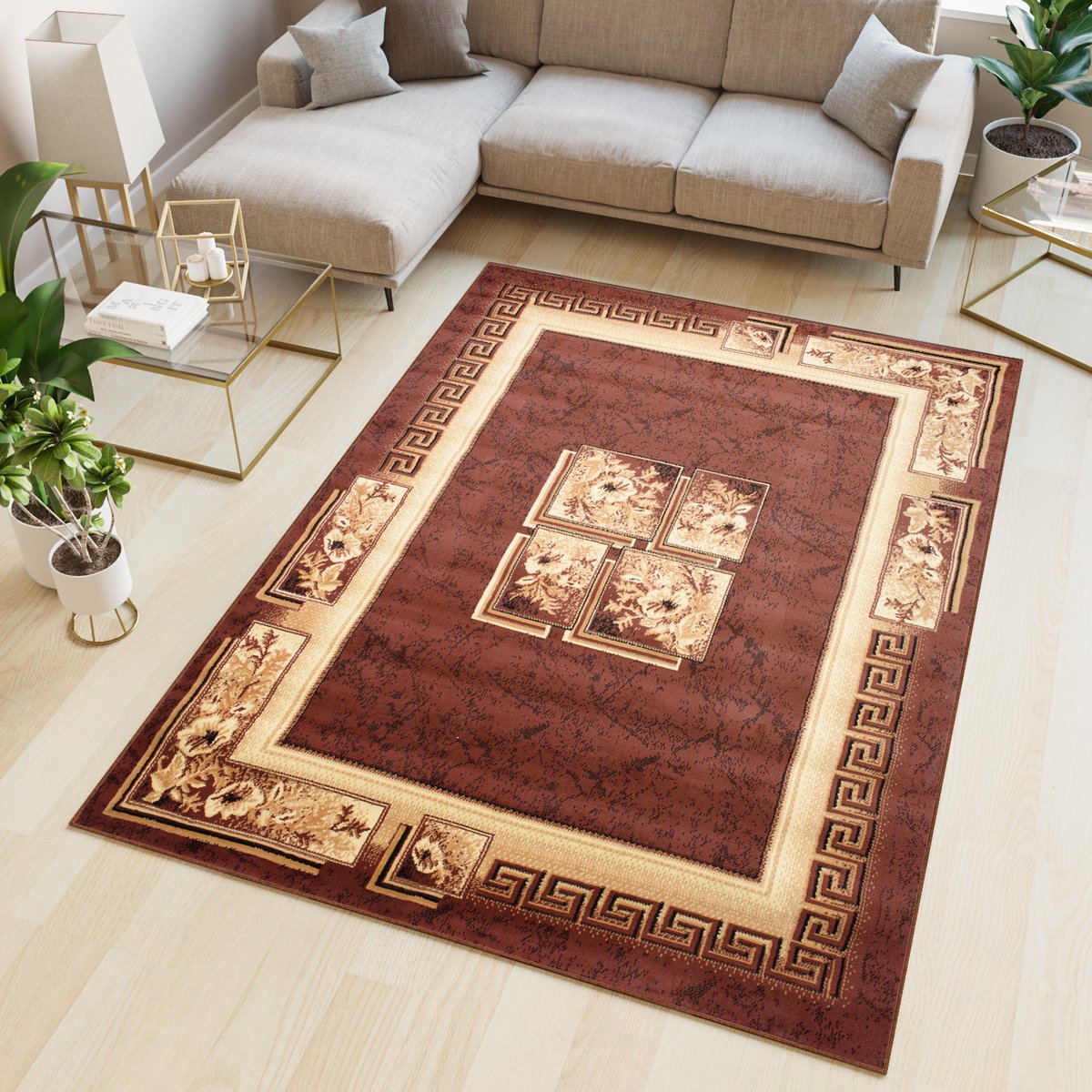 Tapiso Atlas PP Vloerkleed Bruin Beige Woonkamer Tapijt Maat- 200x300