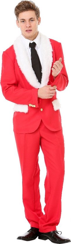 Partychimp Kerst Kostuum 3-Delig Jasje Broek Stropdas Fout Kerstpak Kerstman Pak Alternatief voor Foute Kersttrui Heren - Rood/Wit/Zwart - Polyester - Maat XL/54
