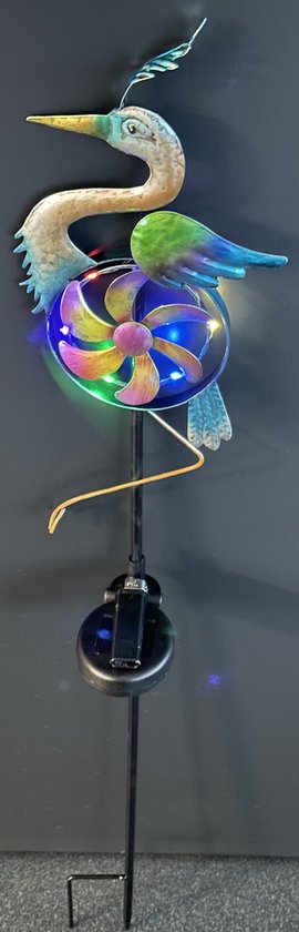 Metalen solarlamp met decoratieve windmolen