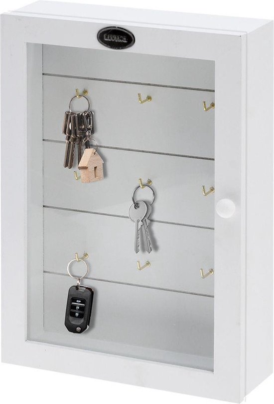 Houten sleutelkast/sleutelkluis wit 19 x 27 cm - Sleutels opbergen - H&S Collection