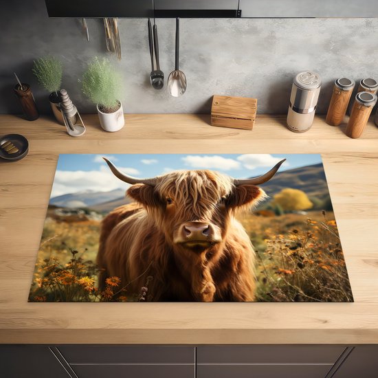 KitchenYeah® Inductie beschermer 81x52 cm - Schotse hooglander - Dier - Natuur - Kookplaataccessoires - Afdekplaat voor kookplaat - Inductiebeschermer - Inductiemat - Inductieplaat mat