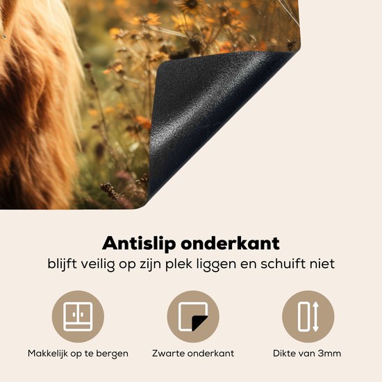 KitchenYeah® Inductie beschermer 81x52 cm - Schotse hooglander - Dier - Natuur - Kookplaataccessoires - Afdekplaat voor kookplaat - Inductiebeschermer - Inductiemat - Inductieplaat mat
