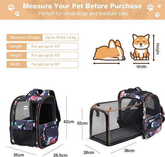 Sac à dos extensible pour chat, sac à dos pour chien pour chats et