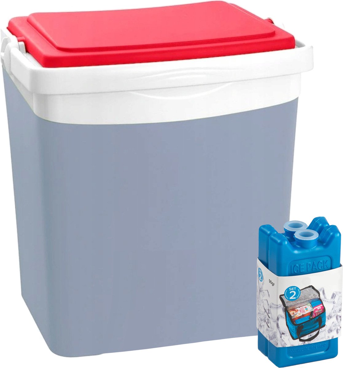 Koelbox met koelelementen - 25 liter - kunststof - grijs - 39 x 29 x 42 cm