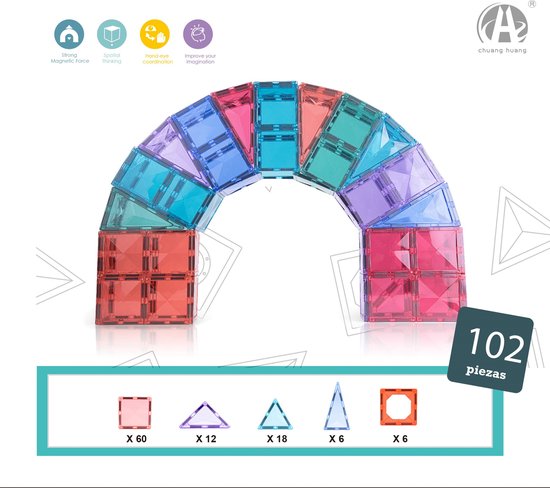 Diamant Magnetisch Speelgoed - Magnetic Tiles - Montessori Speelgoed - 102 stuks - Constructiespeelgoed - Magnetische Bouwstenen - Magnetische Tegels - Magnetic toys - Speelgoed kinderen