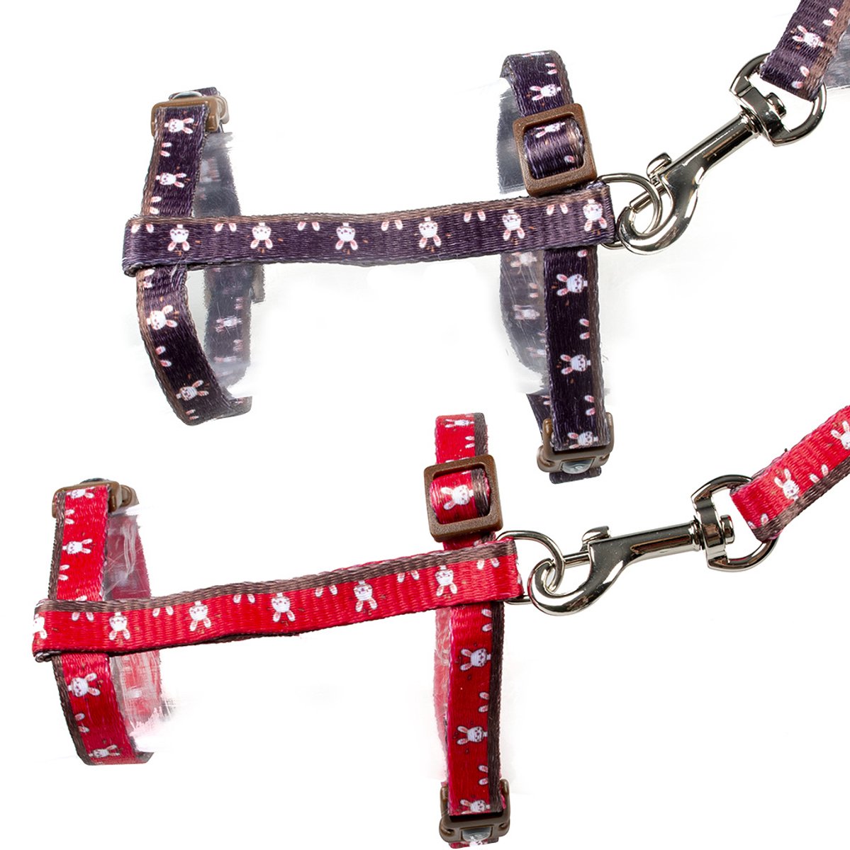 Duvoplus - Uitlaatriem Voor Dieren - Knaagdier - Konijn Wandelset Rabbit Face 25-45cm/10mm - 120cm/10mm Rood/bruin - 1st