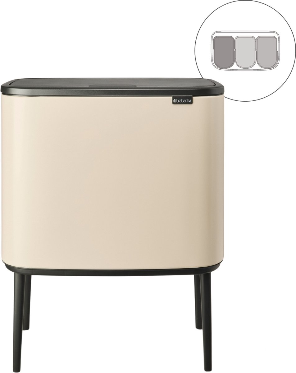 Goedkoopste Brabantia Bo Touch Bin Prullenbak - 3 x 11 liter - Afvalscheiding - Soft Beige