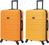 BlockTravel kofferset 2 delig ABS ruimbagage met wielen afneembaar 74 liter - inbouw TSA slot - oranje - geel