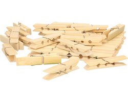 Wasknijpers voor wasgoed ophangen - bamboe hout - 120x stuks - beige - 7 cm