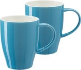Bellatio Design Tasses à Café Paris - 2x - porcelaine - avec anse - bleu clair - 350 ml