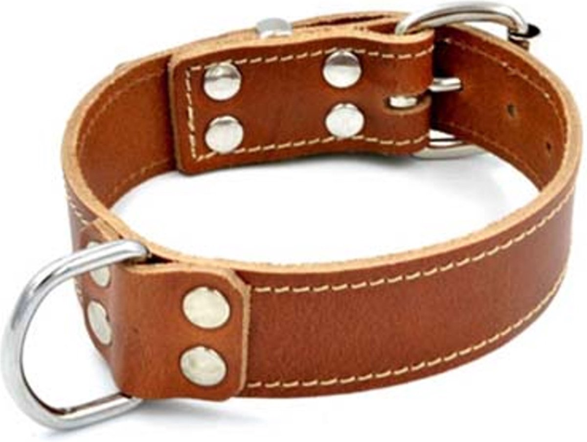 Mister b leren halsband gestikt - bruin