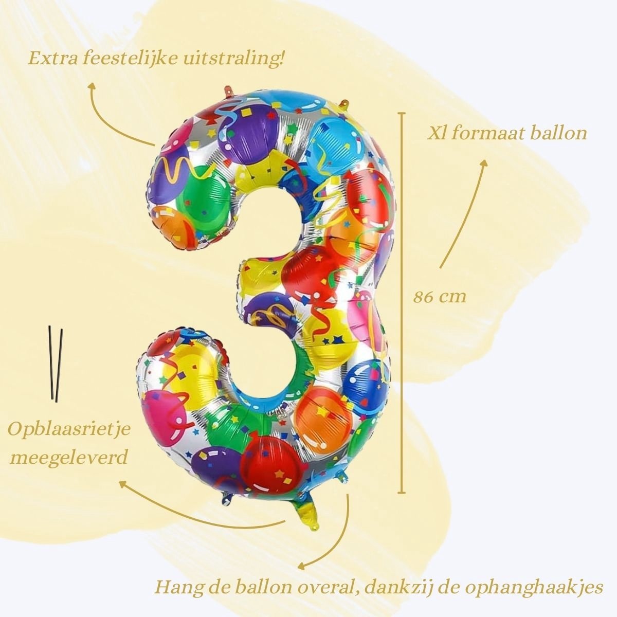 Cijfer Ballonnen Ballon Cijfer 3 Verjaardag Versiering Feest Helium Ballonnen Cijferballon Folieballon Kleur Xl Formaat — afbeelding 2