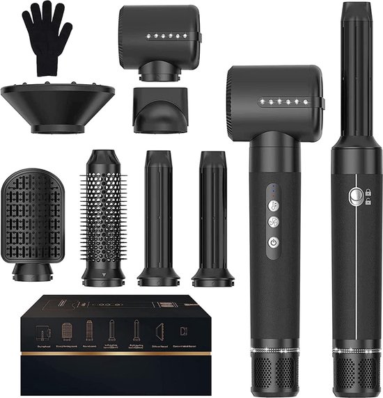 Föhnborstel Set - Hairdryer - 7 In 1 - Met Verschillende Hoofden - 1400W - Automatische Functies - Stil En Veilig