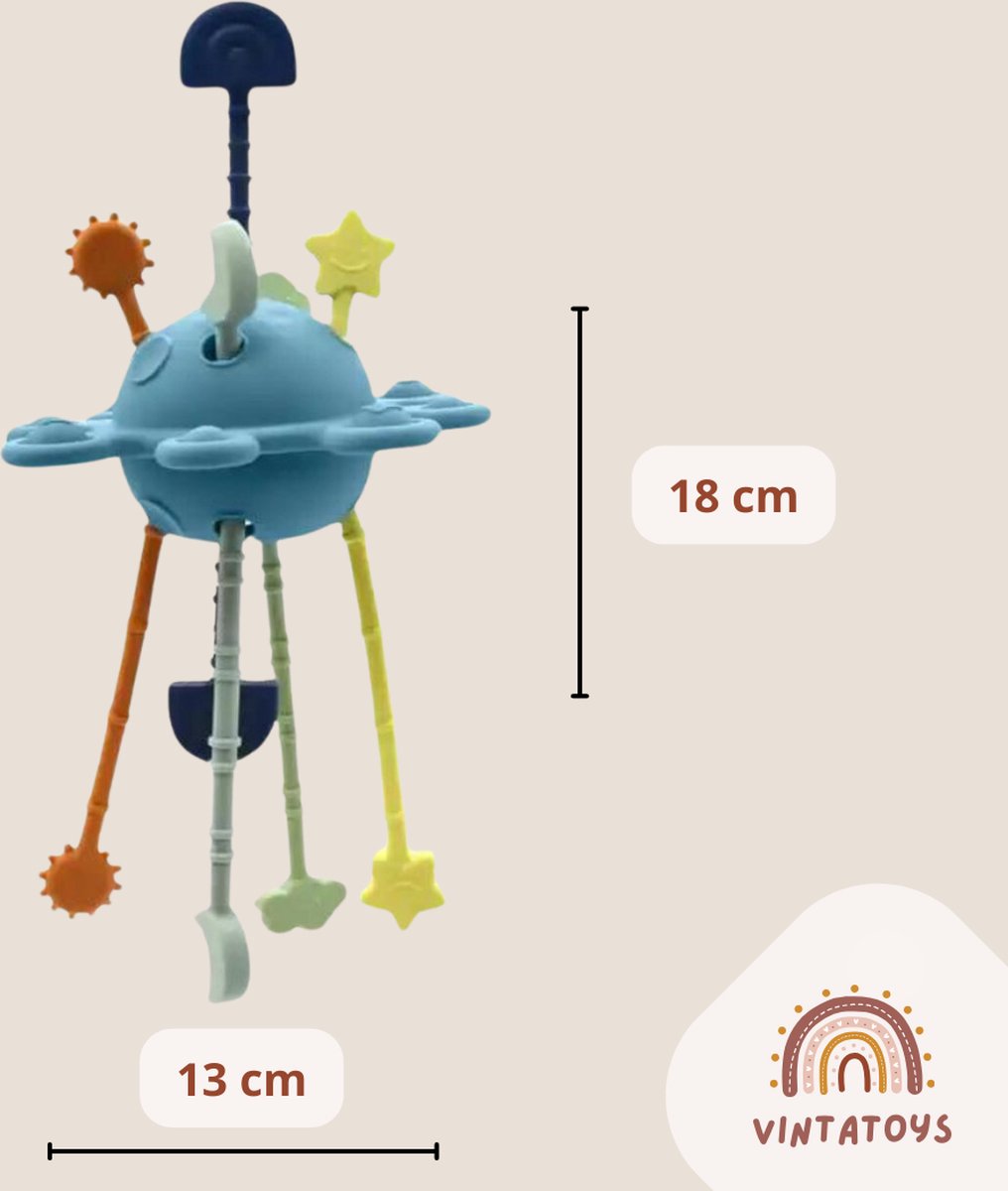 VintaToys UFO Trekspeelgoed Baby 6 Maanden – Sensorisch Montessori Speelgoed – Food Grade Siliconen – BPA-vrij – Fijne Motoriek – Blauw — afbeelding 5