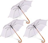 Elegante Jane Austen Geïnspireerde Automatische Opvouwbare Paraplu - Set van 3 – 102cm Diameter – Wit met Houten Handvat
