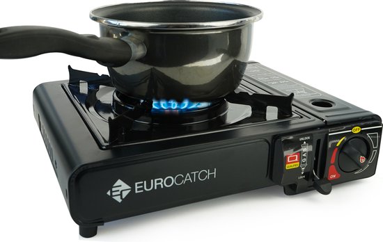 Eurocatch Outdoor - Kooktoestel op Gas - incl 16 Gasbussen -Gas Stove - Camping Kooktoestel - Gaspit - Gasfornuis - Gasstel - Cooker - Draagkoffer - Eurocatch