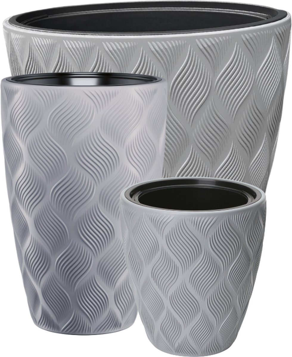 Bloempot 3 delige set Wave - Zilver - Plantenbak - Binnen & Buiten - Bloempotten - Gratis Inzetbakken