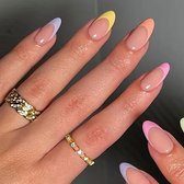 Nepnagels met Lijm - French Manicure - Multicolor - Pastel - Regenboog - Gekleurd - Set - 24 stuks - Lang - Almond Shape - Press on Nails - Plak Tabs - Nagellijm - Plaknagels - Nepnagels
