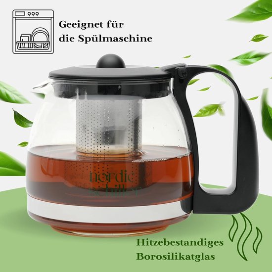 Ehugos Theepot 1500 ml dik glas theepot met roestvrijstalen zeef borosilicaat glazen kan