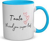 Akyol - tante ik vind jou super lief koffiemok - theemok - blauw - Tante - de liefste tante - verjaardag - cadeautje voor tante - tante artikelen - kado - geschenk - 350 ML inhoud