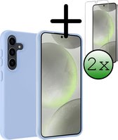 Hoes Geschikt voor Samsung S24 Hoesje Siliconen Back Cover Case Met 2x Screenprotector - Hoesje Geschikt voor Samsung Galaxy S24 Hoes Cover Hoesje - Lichtblauw