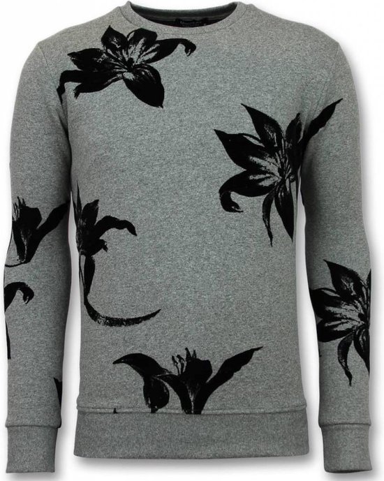 bol.com | TONY BACKER Flock Print Trui - Bladeren Zwart Sweater Heren -  Grijs - Maten: S