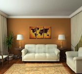 Canvas Schilderijen (Wanddecoratie woonkamer / slaapkamer) - Schilderij Wereldkaart Bruin - 160 x 90 cm 3-Luik