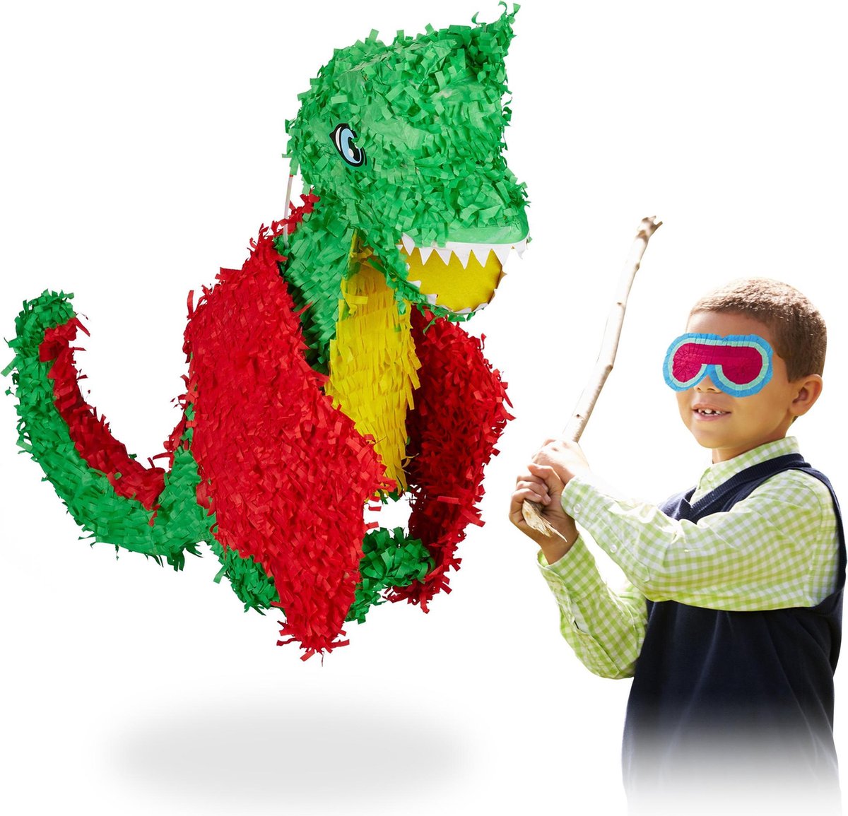 Relaxdays Pinata à suspendre Dragon coloré pour enfants à remplir anniversaire jeux décoration vert jaune rouge 
