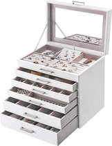 Boîte à bijoux XL avec miroir - Boîte à bijoux à 6 niveaux - Blanc avec rose