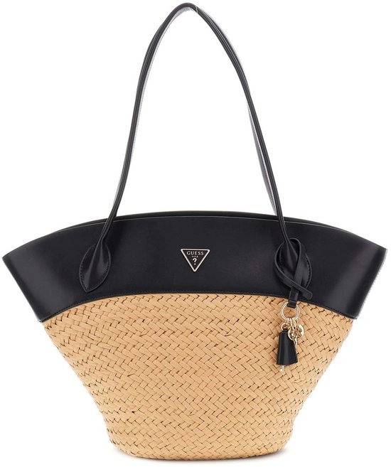 GUESS sac à épaule sac shopper Venere Large Tote Natural / Black marron clair