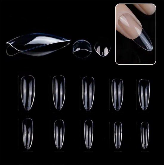 Faux ongles - 600 faux ongles en acrylique - Pointes ongles stiletto - Amande longue à pression complète - 10 tailles - Transparent - Faux ongles - Manucure - CHPN