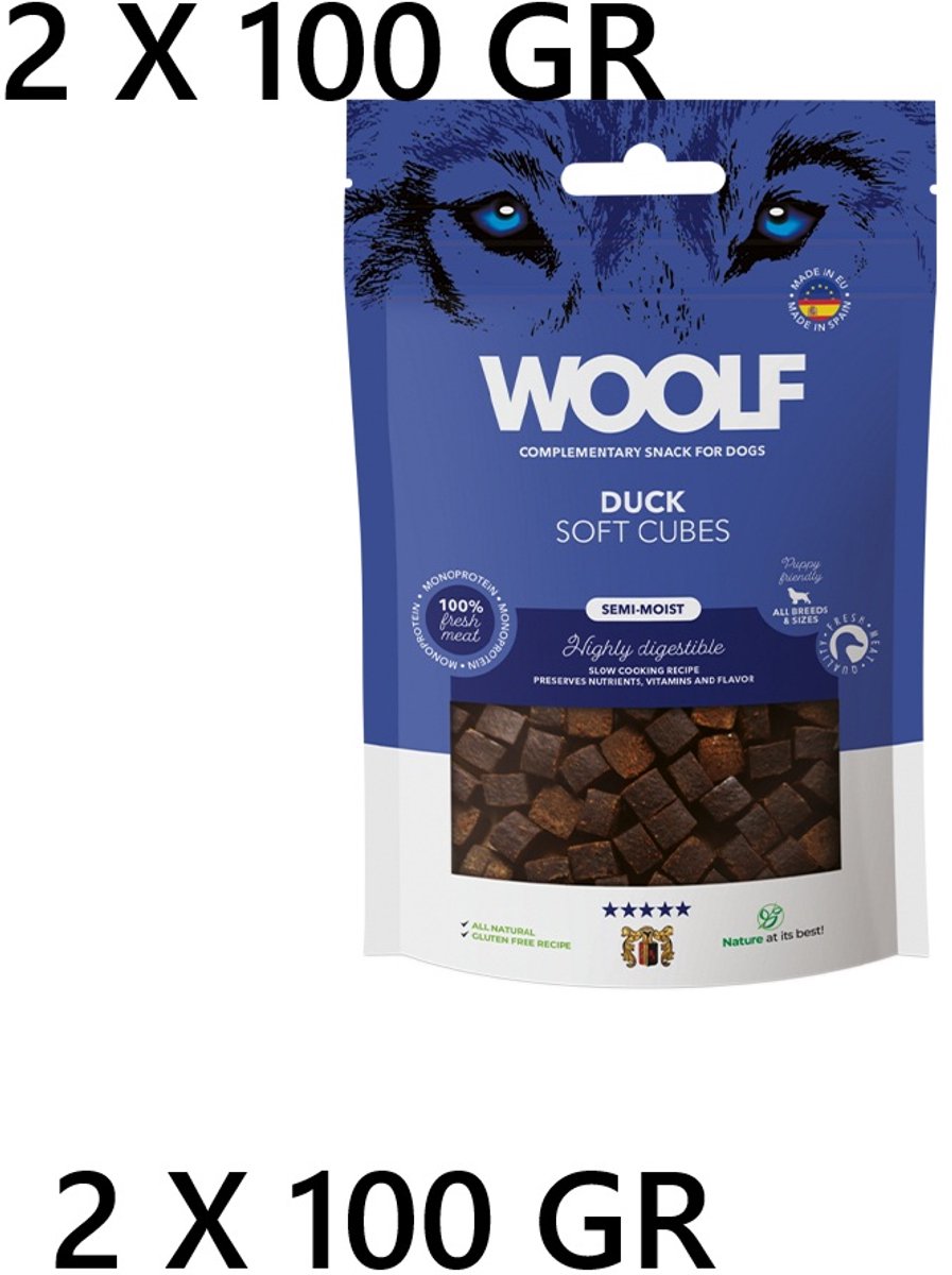 ** 2 X ** Woolf - hondensnack - semi-moist - Duck soft cubes - 100% fresh meat - monoproteine - ook voor pups - glutenvrij - All nature