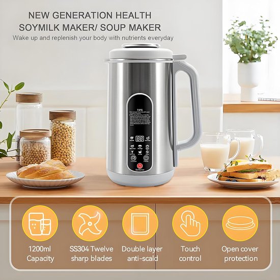 1.2l Soja Milk Machine, Juicer Noot Milk Maker Met 12-mes Snijder, 24 Uur Timer En Houd Warm, Vertraging Start & Auto Clean, Plant Milk Machine Voor Soja, Amandel En Plantaardige Melk van Merkloos — afbeelding 4