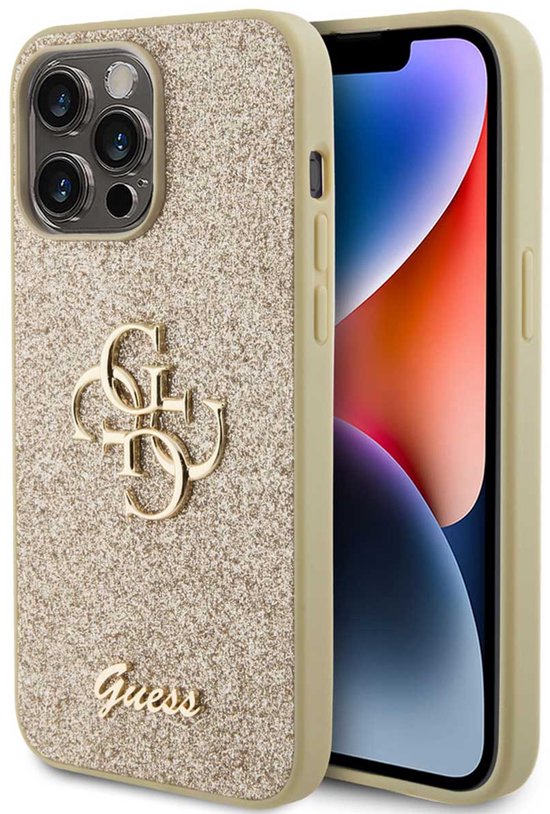 Guess 4G Logo Glitter Back Case voor Apple iPhone 15 Pro Max (6.7") - Goud