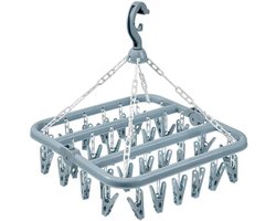 Opvouwbaar wasrek - met 32 clips - draaihaken - winddicht - kleerhanger voor sokken, ondergoed, handdoeken - blauw