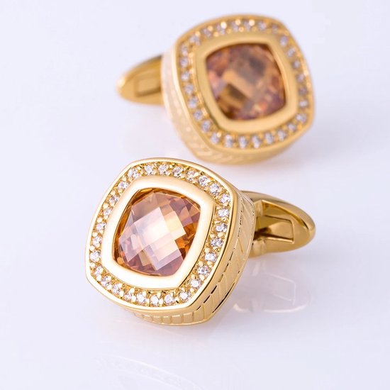 Boutons de Boutons de manchette avec pierres de citrine et de zircone - Boutons de manchette de Luxe - Boutons de manchette avec pierres de citrine et de zircone - Or