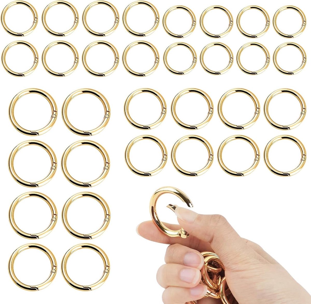**JGS Premium - 32 stuks karabijnhaken en -clips 20/24/27/34 mm - lichtgoud - handwerk accessoires voor sleutelhanger**