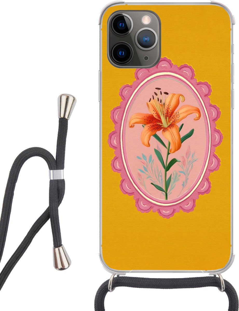 Telefoonhoesje Geschikt voor iPhone 13 Pro Max - Lelie - Oranje - Lijst - Ovaal - Siliconen - Crossbody - Backcover met Koord - Telefoonhoesje met koord - Hoesje met touw Telefoonhoesje