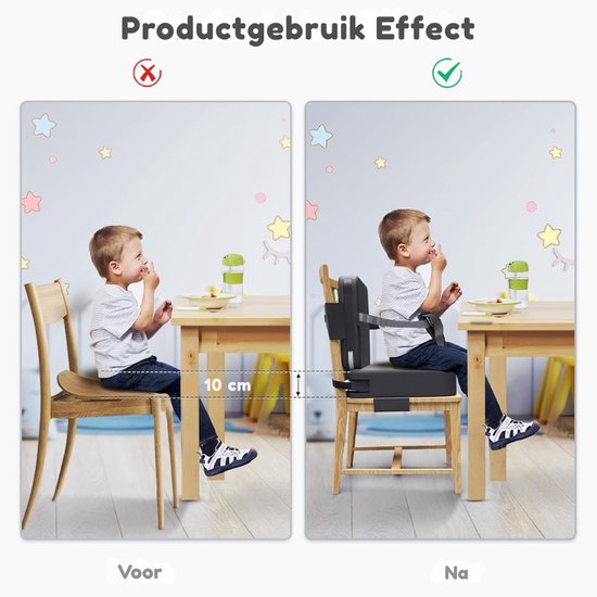 Stoelverhoger voor Kinderen - Verhoogkussen - Zitverhoger voor Eettafel & Eetkamerstoel - Peuter Stoel verhoger - Stoelkussen waterdicht - Lichtgewicht & Veilig met Veiligheidsgordel - Zwart van Merkloos — afbeelding 4