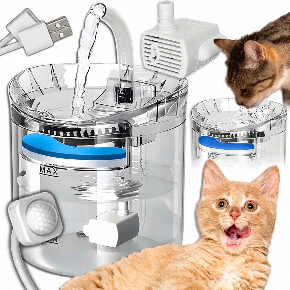 Automatische Drinkfontein voor Huisdieren – 2,5L – Met Bewegingssensor – Renew Force – Transparant