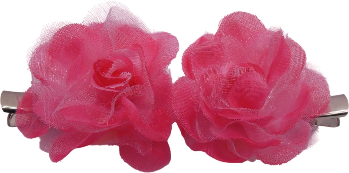 2 roosjes klein met duckklem roze met tule