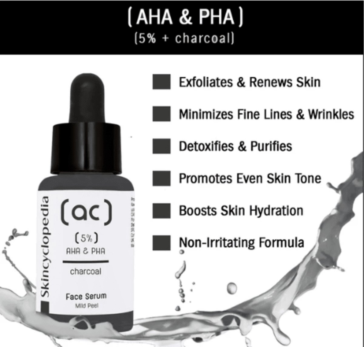 Skincyclopedia Charcoal Gezichtsserum – 3 x 30 ml – 5% AHA & PHA