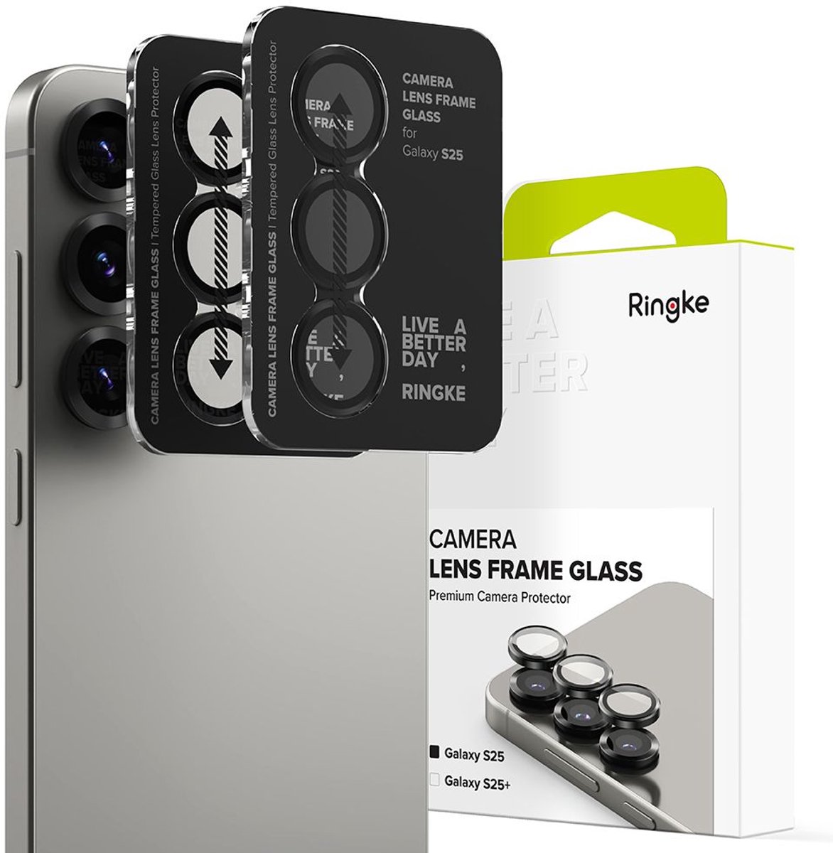 Ringke Frame Glass - Camera Protector Geschikt voor Samsung Galaxy S25 - Case Friendly - Tempered Glass voor Camera Lens Zwart - 2-Pack