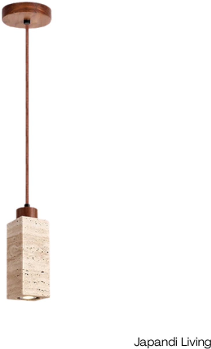 Japandi Living - Hanglamp - Minimalistisch - Wabi Sabi - Marmer - Travertin - Woonkamer, toilet, slaapkamer - Lamp - Walnoot hout